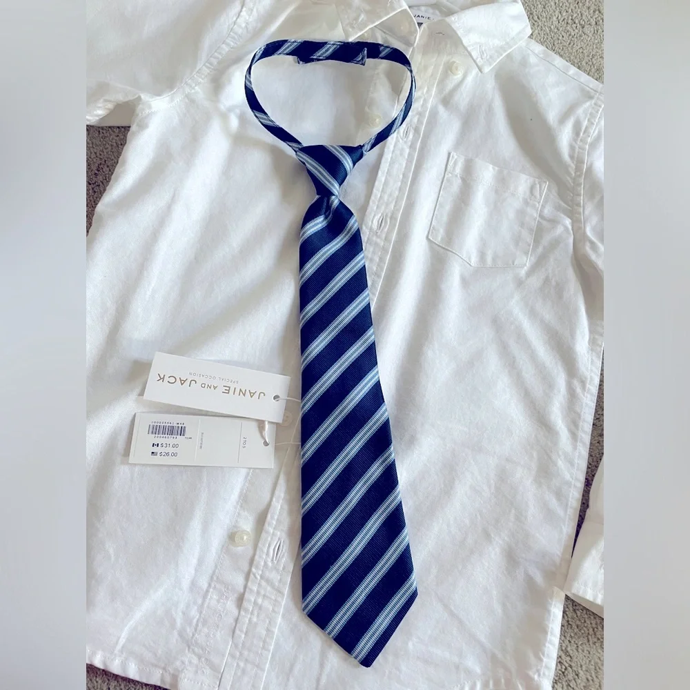 New w tag Janie and Jack boys navy light blue & white tie size 2-5